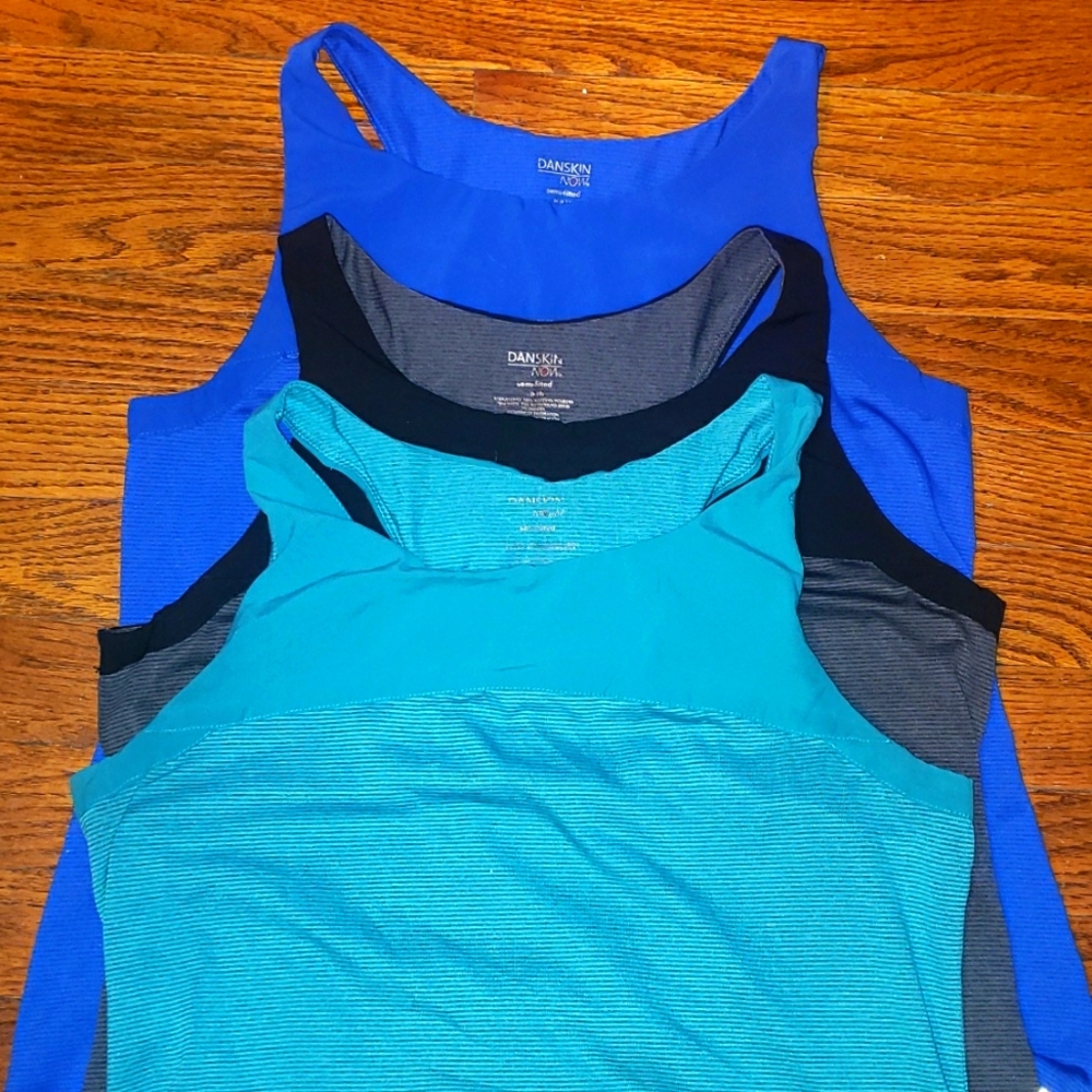 Bundle of 3 Danskin Tank Tops-Blue, Teal & Grey Medium
